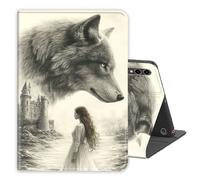 Case for Samsung Galaxy Tab A9 Plus/A9+11 Inch 2024,PU Leather Folio Multi-Angle Stand Cover w/Auto Wake/Sleep,Streaming & Typing for Samsung Tablet Sase,Wolf Castle Maiden