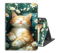 Case for Samsung Galaxy Tab A9 Plus/A9+11 Inch 2024,PU Leather Folio Multi-Angle Stand Cover w/Auto Wake/Sleep,Streaming & Typing for Samsung Tablet Sase,Sleeping Cat Daisies