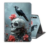 Case for Samsung Galaxy Tab A9 Plus/A9+11 Inch 2024,PU Leather Folio Multi-Angle Stand Cover w/Auto Wake/Sleep,Streaming & Typing for Samsung Tablet Sase,Crow Skull Rose