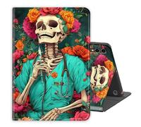 Case for Samsung Galaxy Tab A9 Plus/A9+11 Inch 2024,PU Leather Folio Multi-Angle Stand Cover w/Auto Wake/Sleep,Streaming & Typing for Samsung Tablet Sase,Floral Skeleton Doctor