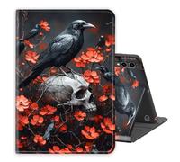 Case for Samsung Galaxy Tab A9 Plus/A9+11 Inch 2024,PU Leather Folio Multi-Angle Stand Cover w/Auto Wake/Sleep,Streaming & Typing for Samsung Tablet Sase,Crow Skull Flowers