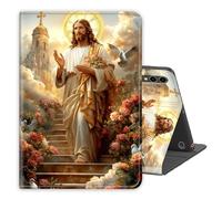 Case for Samsung Galaxy Tab A9 Plus/A9+11 Inch 2024,PU Leather Folio Multi-Angle Stand Cover w/Auto Wake/Sleep,Streaming & Typing for Samsung Tablet Sase,Jesus Christ Rose Garden
