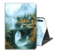 Case for Samsung Galaxy Tab A9 Plus/A9+11 Inch 2024,PU Leather Folio Multi-Angle Stand Cover w/Auto Wake/Sleep,Streaming & Typing for Samsung Tablet Sase,Mountain Cottage Bridge