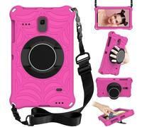 Case for Samsung Galaxy Tab E 8.0 T377 Tablet Case Kids Friendly, 360 RotaTable Kickstand, Shoulder Strap, Spider Web Shockproof Protective Cover, Pink