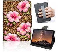 Case for Samsung Galaxy Tab S10+ 2024/Tab S9 FE+/S9+ 2023 12.4-Inch, 360° Rotating PU Leather Smart Cover with Auto Wake Sleep, Pink Flowers Leopard Print