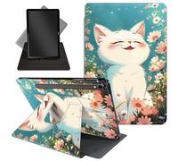 Case for Samsung Galaxy Tab S10 FE (2025)/Tab S9 FE 10.9''/Tab S9 11''(2023),360 Degree Rotating Swivel PU Leather Stand Flip Folio Tablet Cover with Auto Wake/Sleep,Cute Smiling White Cat
