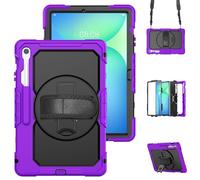 Case for Samsung Galaxy Tab S10 FE+ Plus 13.1 inch 2025 Full-body Drop Protection with Built-in Screen Protector, 360 Rotating Stand/Hand Strap/Pen Holder/Shoulder Strap Bumper Cover Purple