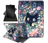 Case for Samsung Galaxy Tab S10 FE/ S9 FE 5G 10.9 Inch/Tab S9 11 Inch,360 Degree Rotating Stand Smart Protective Case for Galaxy Tab S9 11'', Black Cat in The Flowers