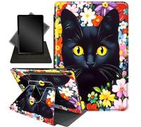 Case for Samsung Galaxy Tab S10 FE/ S9 FE 5G 10.9 Inch/Tab S9 11 Inch,360 Degree Rotating Stand Smart Protective Case for Galaxy Tab S9 11'', Black Cat in The Flowers