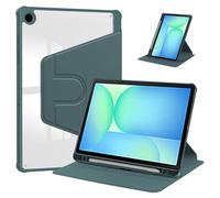 Case for Samsung Galaxy Tab S10 Lite，360° Rotation Multi-angle Stand Slim Cover PU leather + Transparent Acrylic case with Pen Holder and Support Tablet Wake Up/Sleep Function,Green