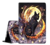 Case for Samsung Galaxy Tab S10 Lite/ S10 FE 2025/ S9 FE 10.9 Inch/ S9 11 Inch 2023, Multi-Angle Stand Smart Protective Cover, Shockproof Case Auto Sleep/Wake, Black Cat Lunar Eclipse