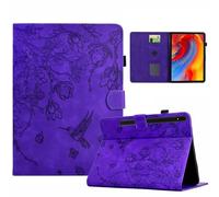 Case for Samsung Galaxy Tab S10 Lite/ S10 FE 2025/ S9 FE 10.9 Inch/ S9 11 Inch 2023 with Pencil Holder Shockproof Sturdy Lovely Flowers Birds Embossed Case Stand Cover Auto Wake/Sleep, Purple