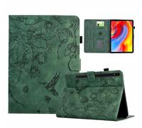 Case for Samsung Galaxy Tab S10 Lite/ S10 FE 2025/ S9 FE 10.9 Inch/ S9 11 Inch 2023 with Pencil Holder Shockproof Sturdy Lovely Flowers Birds Embossed Case Stand Cover Auto Wake/Sleep, Green
