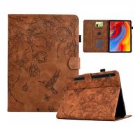Case for Samsung Galaxy Tab S10 Lite/ S10 FE 2025/ S9 FE 10.9 Inch/ S9 11 Inch 2023 with Pencil Holder Shockproof Sturdy Lovely Flowers Birds Embossed Case Stand Cover Auto Wake/Sleep, Brown