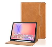 Case for Samsung Galaxy Tab S10 Lite/ S10 FE/ S9 FE 10.9 Inch/ S9 11 Inch, PU Leather Folio Case with S Pen Holder and Pocket, Auto Wake/Sleep Smart Tablet Cover, Orange