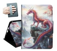 Case for Samsung Galaxy Tab S10 Lite/ S10 FE/ S9 FE 5G 10.9 Inch/Galaxy Tab S9 11 Inch 2023,with Hand Straps and Auto Wake/Sleep Leather Multiple Angles Stand Smart Cover,Red Dragon