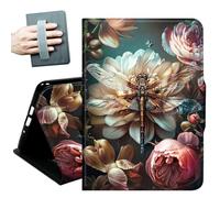 Case for Samsung Galaxy Tab S10 Lite/ S10 FE/ S9 FE 5G 10.9 Inch/Galaxy Tab S9 11 Inch 2023,with Hand Straps and Auto Wake/Sleep Leather Multiple Angles Stand Smart Cover,Cute Rose Dragonfly