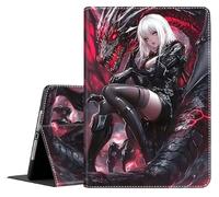 Case for Samsung Galaxy Tab S10 Lite/ S10 FE/ S9 FE 5G 10.9 Inch/Tab S9 11 Inch, Multi-Angle Smart Stand Cover Auto Sleep/Wake for Galaxy S10 Lite, Anime Girl and Red Dragon