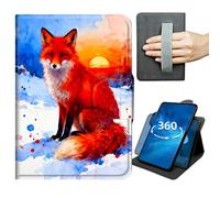 Case for Samsung Galaxy Tab S10 Lite/S10 FE/S9 FE 5G/S9 10.9/11 inch 360 Degree Rotating Stand Lightweight Cover with Auto Wake/Sleep,Magnetic Clasp & Hand Strap - Fox in Snow at Sunset