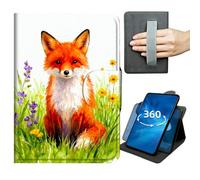 Case for Samsung Galaxy Tab S10 Lite/S10 FE/S9 FE 5G/S9 10.9/11 inch 360 Degree Rotating Stand Lightweight Cover with Auto Wake/Sleep,Magnetic Clasp & Hand Strap - Watercolor Fox and Flowers