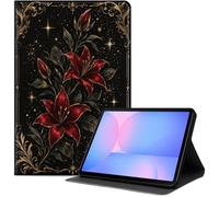 Case for Samsung Galaxy Tab S10 Lite / S10 FE / S9 FE 5G / S9 Tablet Case 10.9''/ 11'', Slim PU Leather Folio Cover with Auto Wake/Sleep, Multi-Angle Stand Cover, Dark Red Lily Art