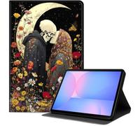 Case for Samsung Galaxy Tab S10 Lite / S10 FE / S9 FE 5G / S9 Tablet Case 10.9''/ 11'', Slim PU Leather Folio Cover with Auto Wake/Sleep, Multi-Angle Stand Cover, Skeletons Kissing Under Moon
