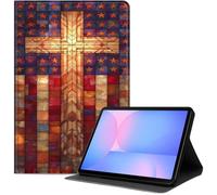 Case for Samsung Galaxy Tab S10 Lite / S10 FE / S9 FE 5G / S9 Tablet Case 10.9''/ 11'', Slim PU Leather Folio Cover with Auto Wake/Sleep, Multi-Angle Stand Cover, Mosaic American Flag Cross