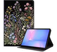 Case for Samsung Galaxy Tab S10 Lite / S10 FE / S9 FE 5G / S9 Tablet Case 10.9''/ 11'', Slim PU Leather Folio Cover with Auto Wake/Sleep, Multi-Angle Stand Cover, Wildflower Garden On Black