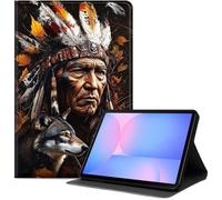 Case for Samsung Galaxy Tab S10 Lite / S10 FE / S9 FE 5G / S9 Tablet Case 10.9''/ 11'', Slim PU Leather Folio Cover with Auto Wake/Sleep, Multi-Angle Stand Cover, Native American Chief Portrait