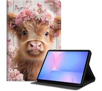 Case for Samsung Galaxy Tab S10 Lite / S10 FE / S9 FE 5G / S9 Tablet Case 10.9''/ 11'', Slim PU Leather Folio Cover with Auto Wake/Sleep, Multi-Angle Stand Cover, Calf Cow Floral Crown