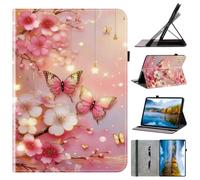 Case for Samsung Galaxy Tab S10 Lite X400/X406B Glowing lamp, pink butterfly Designed PU Leather Folio Case for Women Girls Girly Pretty Kawaii Wallet Case with Card Holder