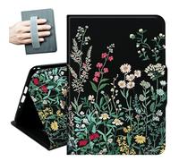 Case for Samsung Galaxy Tab S10+ Plus 2024/ S9 FE+ Plus/ S9+ Plus 12.4" 2023,with Hand Straps and Auto Wake/Sleep PU Leather Slim Multiple Angles Stand Smart Cover,Black Flowers