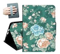 Case for Samsung Galaxy Tab S10+ Plus 2024/ S9 FE+ Plus/ S9+ Plus 12.4" 2023,with Hand Straps and Auto Wake/Sleep PU Leather Slim Multiple Angles Stand Smart Cover,Blue Teal Green Flower