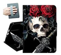 Case for Samsung Galaxy Tab S10+ Plus 2024/ S9 FE+ Plus/ S9+ Plus 12.4" 2023,with Hand Straps and Auto Wake/Sleep PU Leather Slim Multiple Angles Stand Smart Cover,Skull Red Rose
