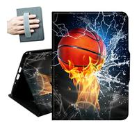 Case for Samsung Galaxy Tab S10+ Plus 2024/ S9 FE+ Plus/ S9+ Plus 12.4" 2023,with Hand Straps and Auto Wake/Sleep PU Leather Slim Multiple Angles Stand Smart Cover,Basketball Fire and Water