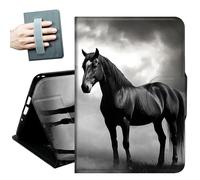 Case for Samsung Galaxy Tab S10+ Plus 2024/ S9 FE+ Plus/ S9+ Plus 12.4" 2023,with Hand Straps and Auto Wake/Sleep PU Leather Slim Multiple Angles Stand Smart Cover,Black Horse