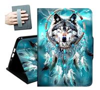 Case for Samsung Galaxy Tab S10+ Plus 2024/ S9 FE+ Plus/ S9+ Plus 12.4" 2023,with Hand Straps and Auto Wake/Sleep PU Leather Slim Multiple Angles Stand Smart Cover,Dream Catcher Wolf