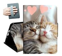 Case for Samsung Galaxy Tab S10+ Plus 2024/ S9 FE+ Plus/ S9+ Plus 12.4" 2023,with Hand Straps and Auto Wake/Sleep PU Leather Slim Multiple Angles Stand Smart Cover,Pink Love Hearts Cat