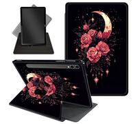 Case for Samsung Galaxy Tab S10 Plus/ S9 FE Plus/ S9 Plus 5G Tablet 12.4'' Case,360 Degree Rotating Stand Protective Cover with Auto Up/Sleep Feature for Tab S10 Plus,Pink Roses and a Crescent Moon