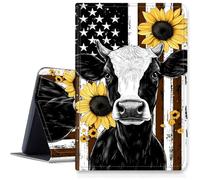 Case for Samsung Galaxy Tab S10 Plus/ S9 FE Plus/ S9 Plus 5G Tablet 12.4" PU Leather Smart Protective Cover with Auto Sleep/Wake,Flag Cow Sunflowers