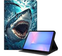 Case for Samsung Galaxy Tab S10 Plus/ S9 FE Plus/ S9 Plus 5G Tablet 12.4'', Slim PU Leather Folio Cover with Auto Wake/Sleep, Multi-Angle Stand Cover, Great White Shark Attack