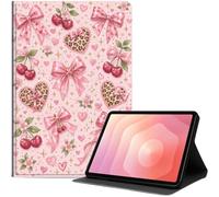 Case for Samsung Galaxy Tab S11 11-inch 2025, Slim PU Leather Folio Cover with Auto Wake/Sleep, Shockproof TPU Back, Multi-Angle Stand Cover for Work School, Pink Hearts Cherries Pattern