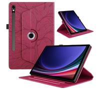 Case for Samsung Galaxy Tab S11 2025 10.9 inch Cover |3D Embossed Leaf Vein| with Pencil Holder Shockproof Sturdy 360 Degree Swiveling Stand Cover for Samsung Galaxy Tab S11 Tablet - Red