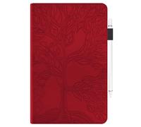 Case for Samsung Galaxy Tab S11 2025 10.9 inch Cover |3D Embossed Leaf Vein| with Pencil Holder Shockproof Sturdy Stand Card Slots Cover for Samsung Galaxy Tab S11 Tablet - Red