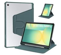 Case for Samsung Galaxy Tab S11/Tab S10 FE/S9 FE/S10/S9，360° Rotation Multi-angle Stand Slim Cover PU leather + Transparent Acrylic case with Pen Holder and Support Tablet Wake Up/Sleep Function,Green