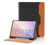 Case for Samsung Galaxy Tab S11 Ultra 14.6 inch 2025 SM-X930/SM-X936B/SM-X936N PU Leather Smart Cover with Pocket & Pencil Holder, Multi-Angle Viewing Stand Cover - Black