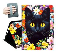 Case for Samsung Galaxy Tab S11 Ultra 5G 14.6 Inch 2025,with Hand Straps and Auto Wake/Sleep PU Leather Slim Multiple Angles Stand Smart Cover for Samsung Tab S11 Ultra,Black Cat in the Flowers