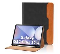 Case for Samsung Galaxy Tab S12 Plus 2026 S12+ 12.4" Black PU Leather Cover | Business Smart Folio Flip Cover with Pocket & S Pen Holder, Multi-Angle Viewing Stand Tablet Cases with Hand Strap 12.4 inch