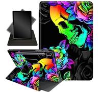 Case for Samsung Galaxy Tab S6 10.5" 2019,360 Degree Rotating Folding Stand + Multi-Angle Adjustment,with Auto Sleep/Wake,for Galaxy Tab S6 10.5 inch 2019 SM-T860/T865/T867,Colorful Skull Rose Flower