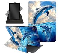 Case for Samsung Galaxy Tab S6 Lite 10.4'' 2024/2022/2020,360 Degree Rotating Swivel PU Leather Stand Flip Folio Cover with Auto Wake/Sleep for Tab S6 Lite Tablet,Two Cute Dolphins